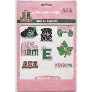 Alpha Kappa Alpha Sorority Iron On Patches 8pc Set Pink Green AKA 1908 Ivy Leaf